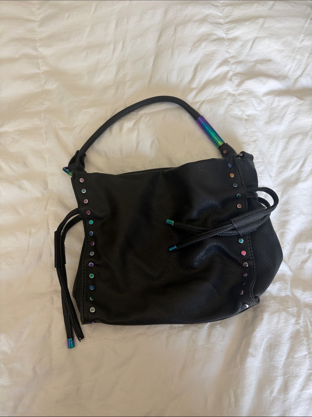 Black Foly + Corinna Shoulder Bag with Iridescent Stud Accents
